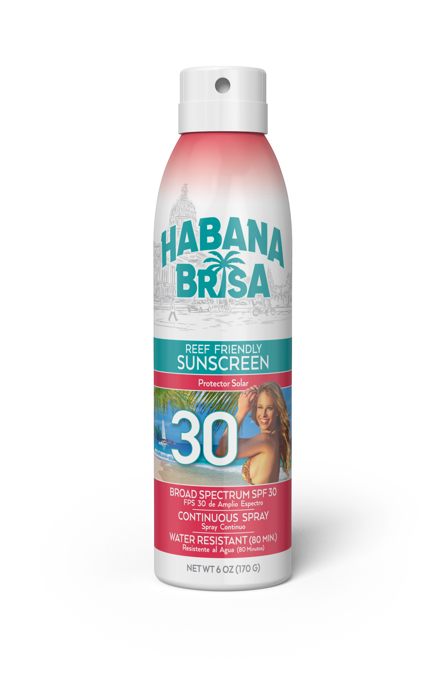 Habana Brisa Reef Friendly SPF 30 Sunscreen Continuous Spray - Non-GMO, Vegan, Water-Resistant (80 minutes), Broad Spectrum UVA/UVB Protection, Tropical Scent, 6 oz bottle