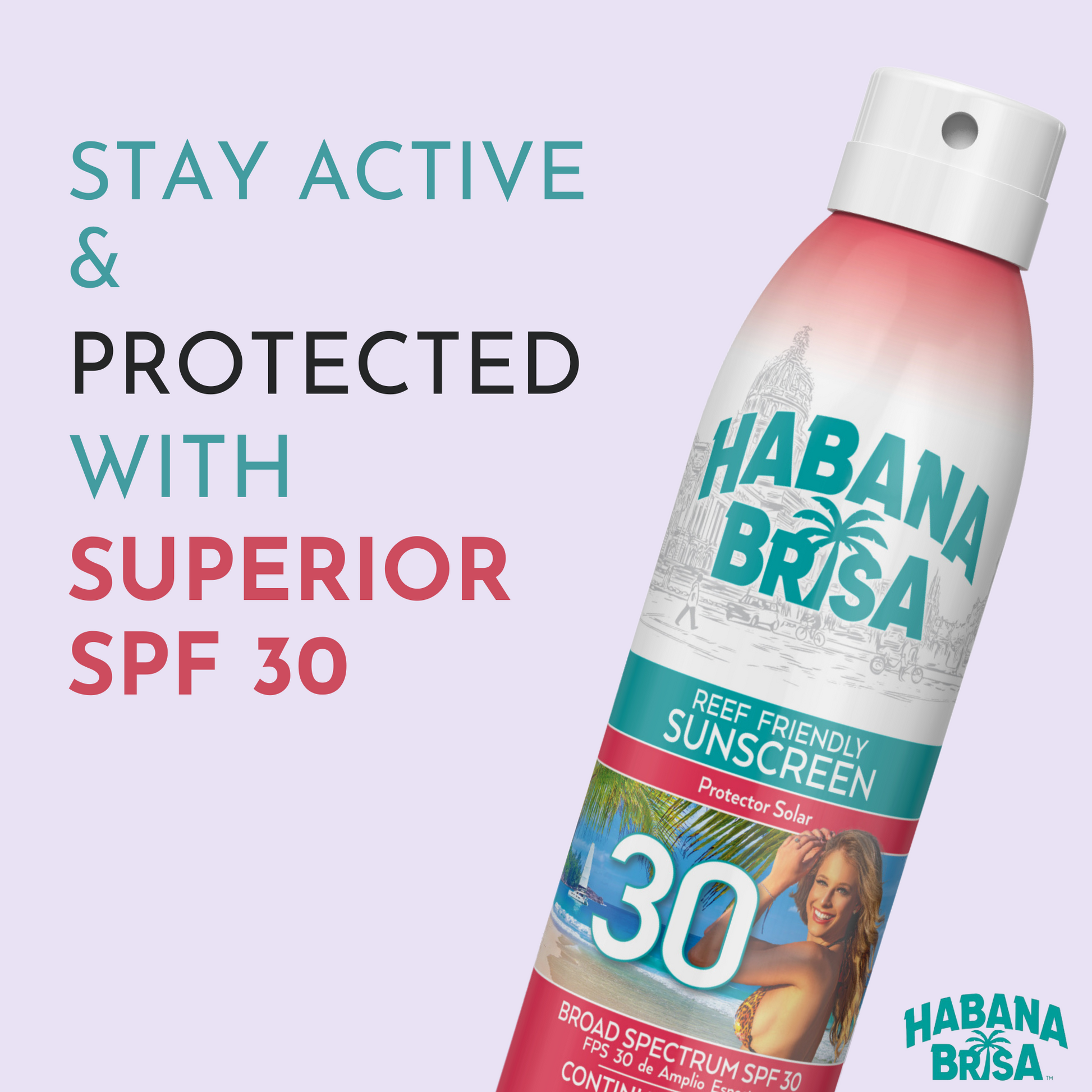 Stay Active & Protected with Habana Brisa Reef Friendly SPF 30 Sunscreen Continuous Spray – Non-GMO, Vegan, Water-Resistant, Broad Spectrum UVA/UVB Protection, 6 oz bottle