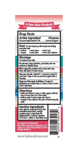 Drug facts label for Habana Brisa Burn Relief Gel with lidocaine and aloe
