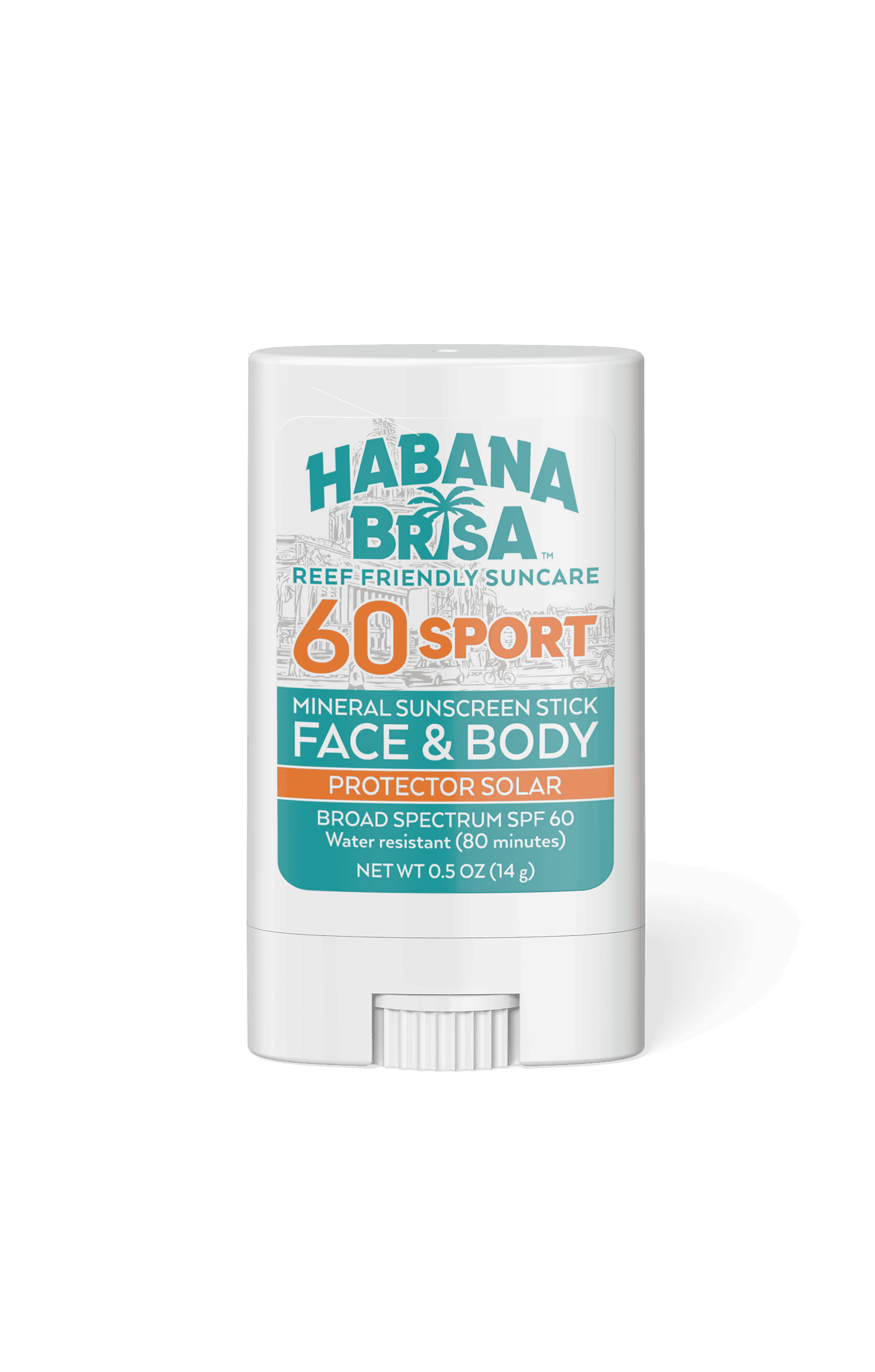 Habana Brisa SPF 60 sport mineral sunscreen stick for face and body, reef friendly and water resistant