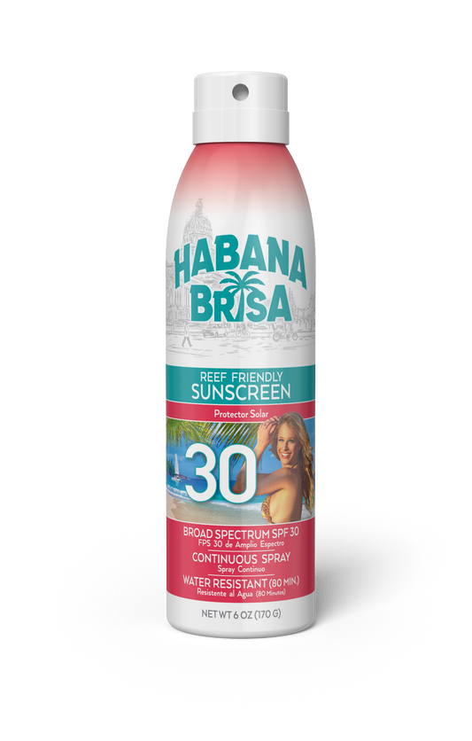 Habana Brisa Reef Friendly SPF 30 Sunscreen Continuous Spray - Non-GMO, Vegan, Water-Resistant (80 minutes), Broad Spectrum UVA/UVB Protection, Tropical Scent, 6 oz bottle